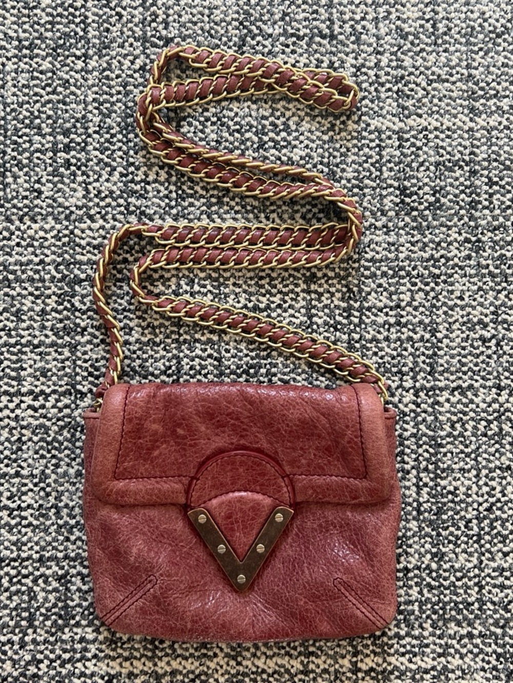 Pour La Victoire Burgundy Leather Crossbody with Gold Chain
